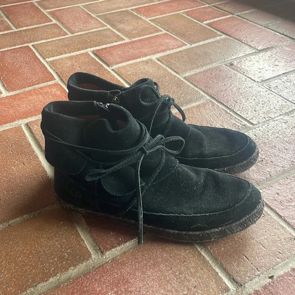 UGG Womens 6.5 Reid Suede Ankle Booties Moccasins Leather Pull On Moc Boots‎